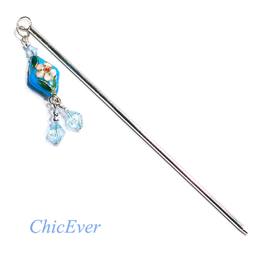 Haarnadel 8672 - Cloisonné Emaille türkis - zum Schließen ins Bild klicken